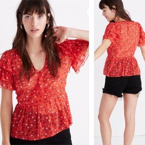 Madewell | Tiered Sleeve Peplum Top Metallic Posie